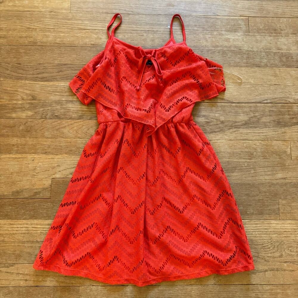 Ruby Rox coral crocheted sleeveless mini dress size small S
 b33